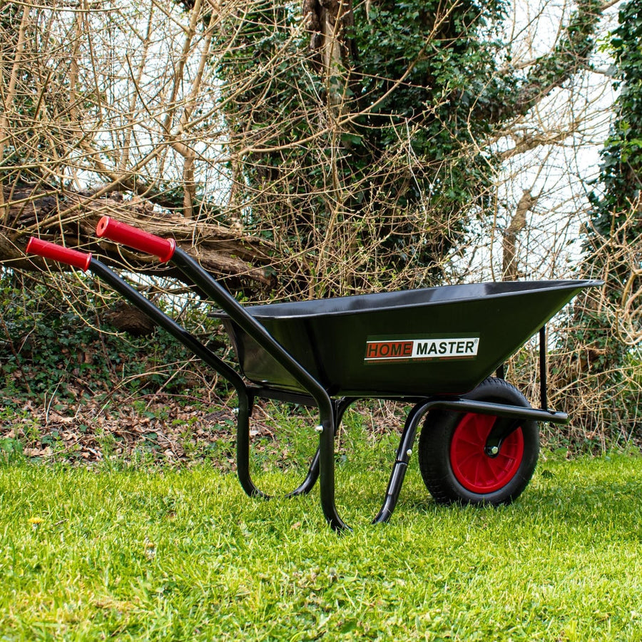 90L Heavy Duty Wheelbarrow Black – Pneumatic Tyre w/ Alloy Steel Tray 120kg Load
