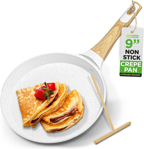 24 cm Nutrichef Marble Non-Stick Crepe Pan with Wooden Spreader