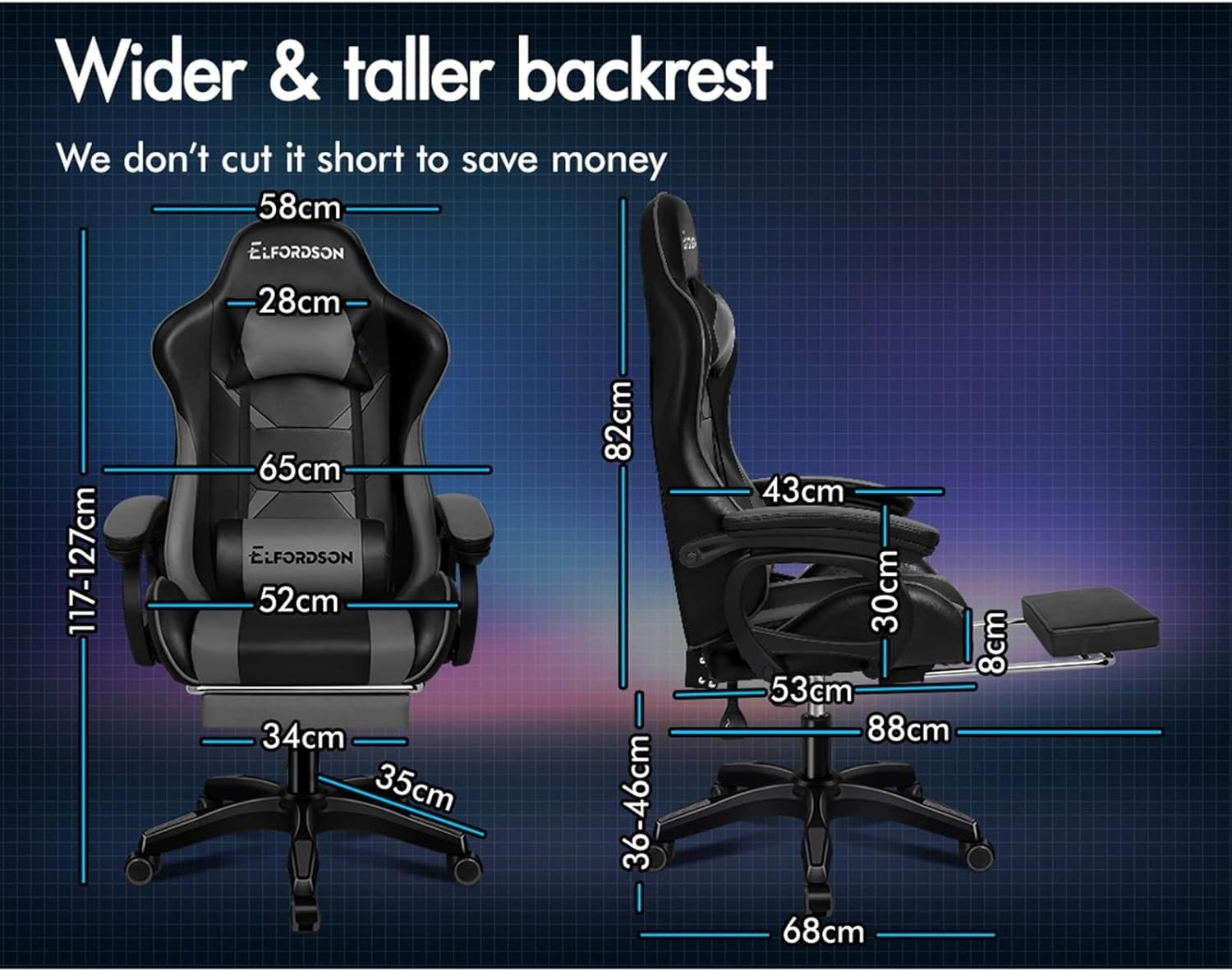 Gaming Chair Recliner Office Desk Swivel w/ Massage Lumbar Support Faux Leather