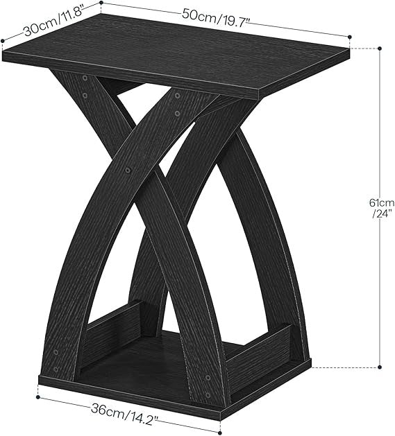 Modern Narrow Side Table, Slim X-Design Sofa Table with Storage Shelf
