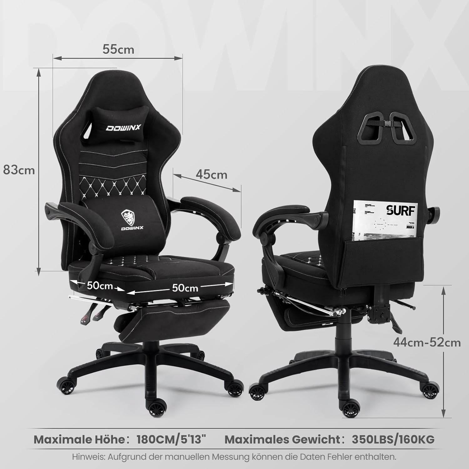 Massage Gaming Chair Fabric Recliner w/ Footrest 150kg Pocket