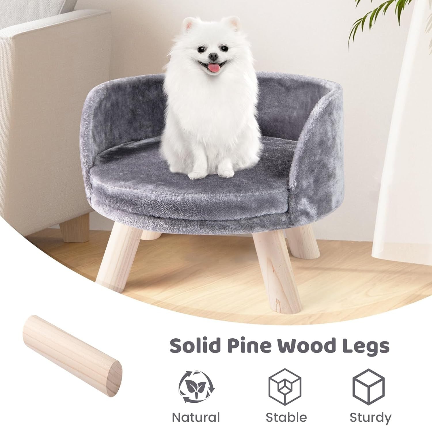 Elevated Pet Sofa Bed Dog Cat Couch w Removable Cushion Wood Legs