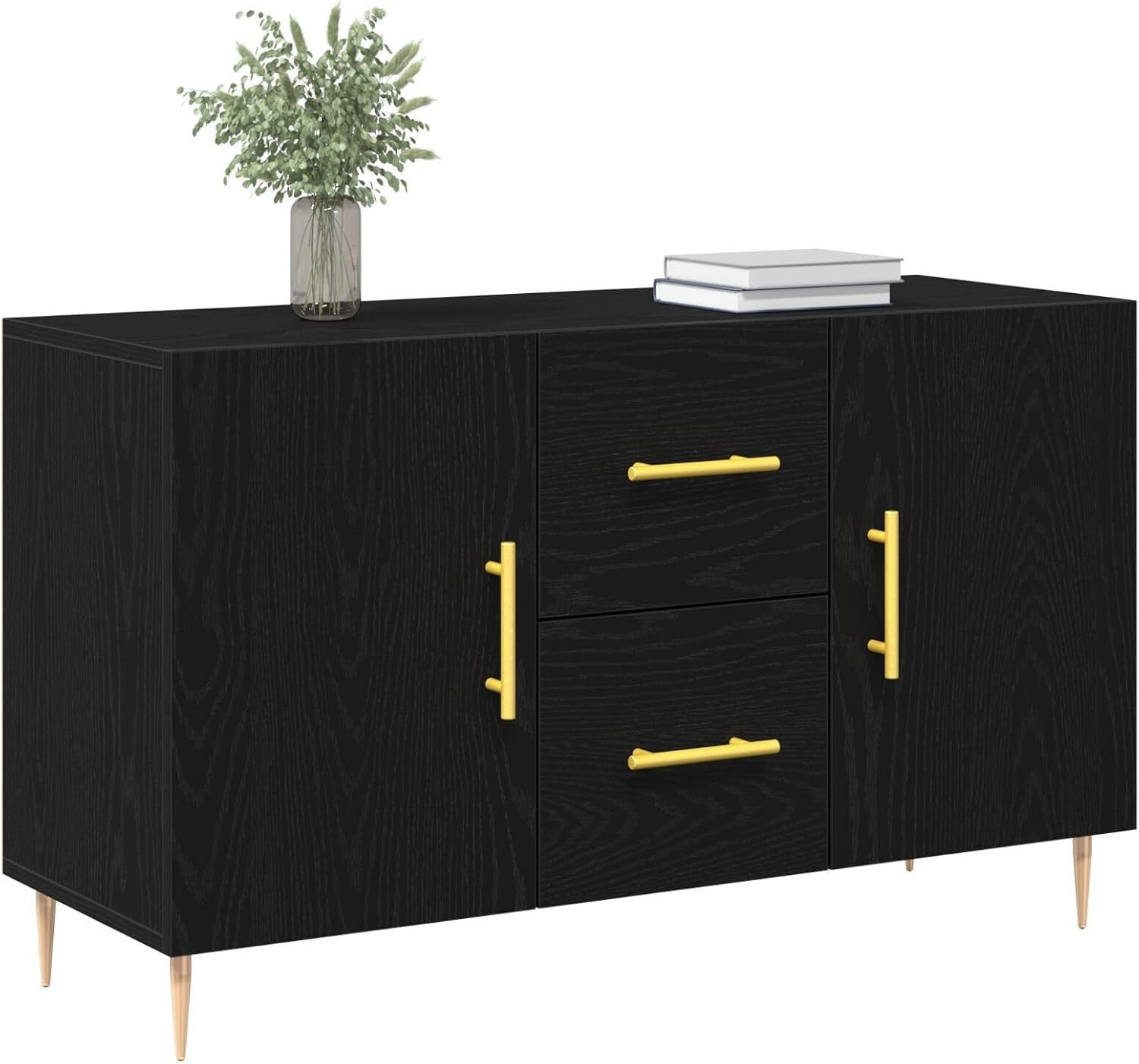 Black Oak Sideboard Cabinet Storage Drawers Modern Metal Legs 100cm Wide