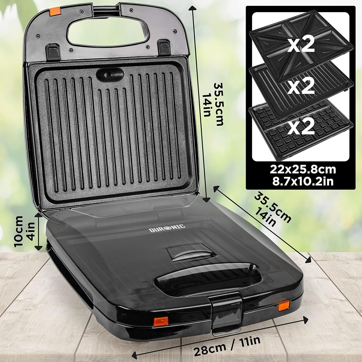 3-in-1 Snack Maker Waffle Panini Grill 1200W Removable Plates