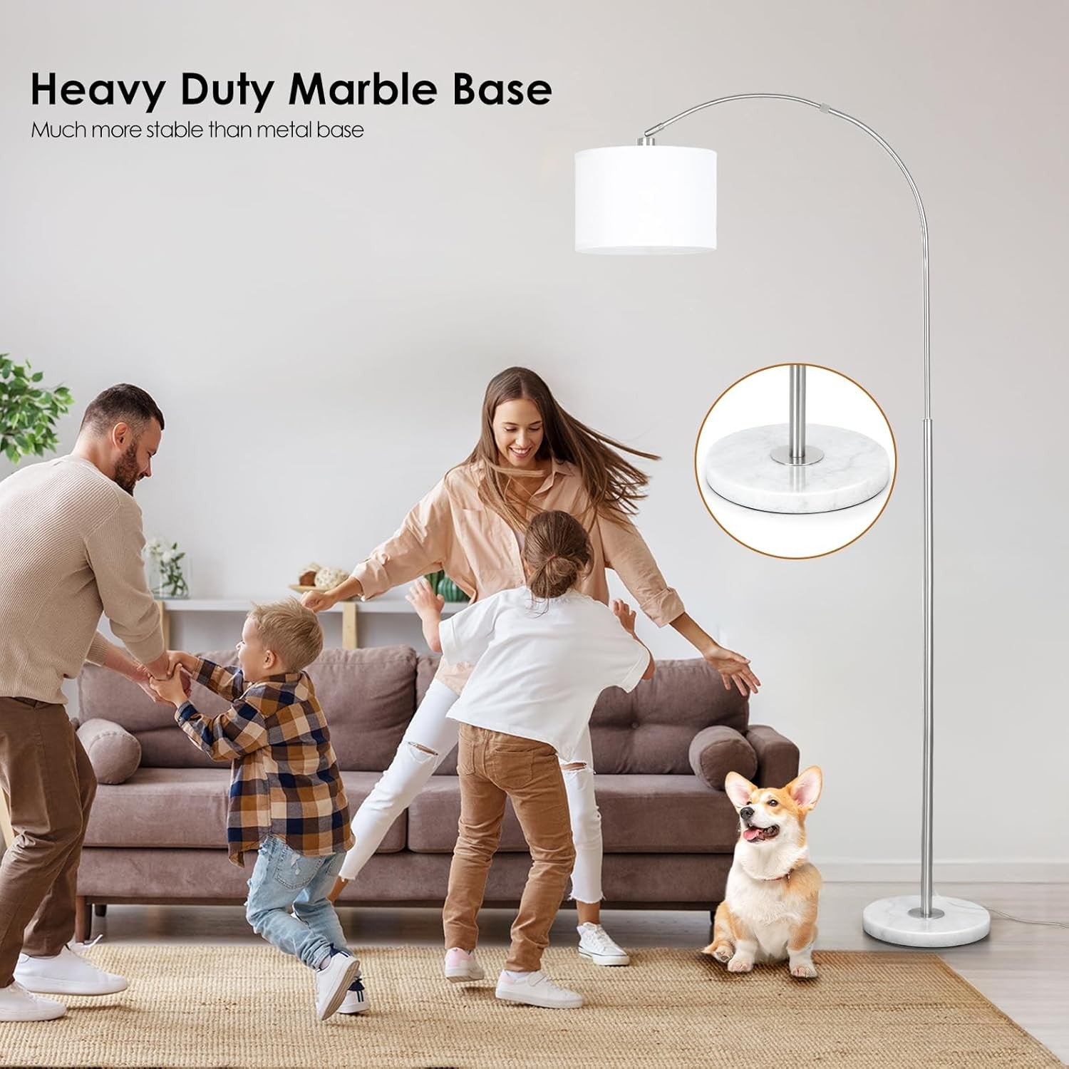 Arc Floor Lamp Silver Remote Dimmable LED Tall Living Room Bedroom Light
