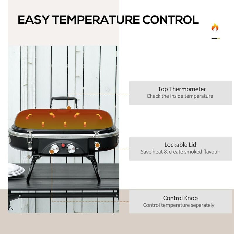 Foldable Tabletop Gas BBQ Grill 2 Burner w/ Lid, Thermometer, Regulator