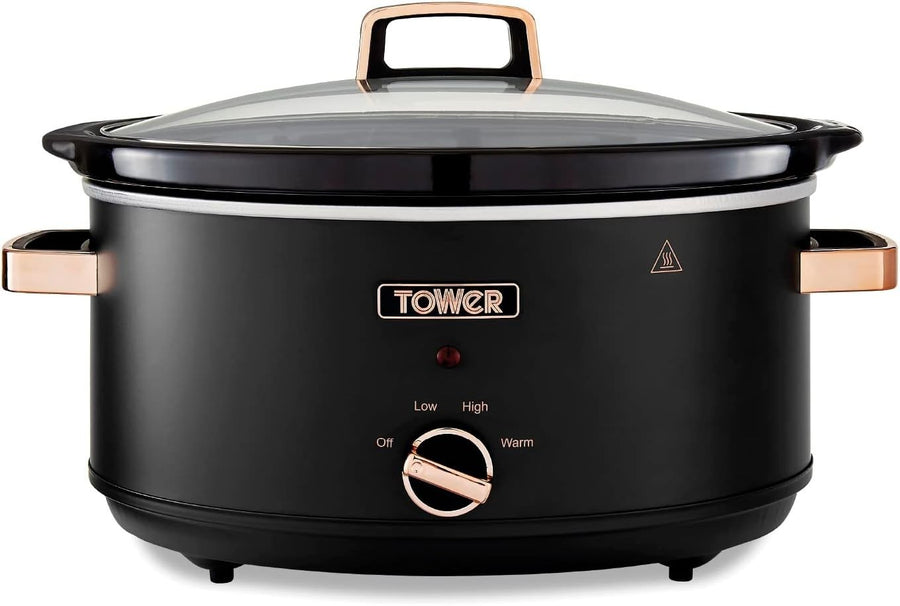 6.5L Large Electric Slow Cooker Ceramic Pot 3 Heat Settings Black Rose Gold