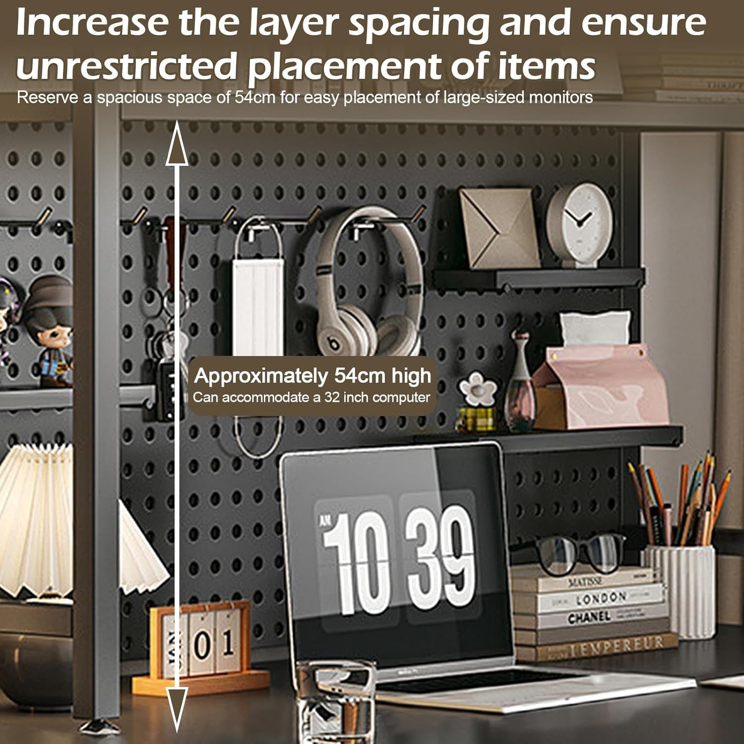 115cm Industrial Desktop Bookshelf 2-Tier Metal Desk Hutch Storage Rack