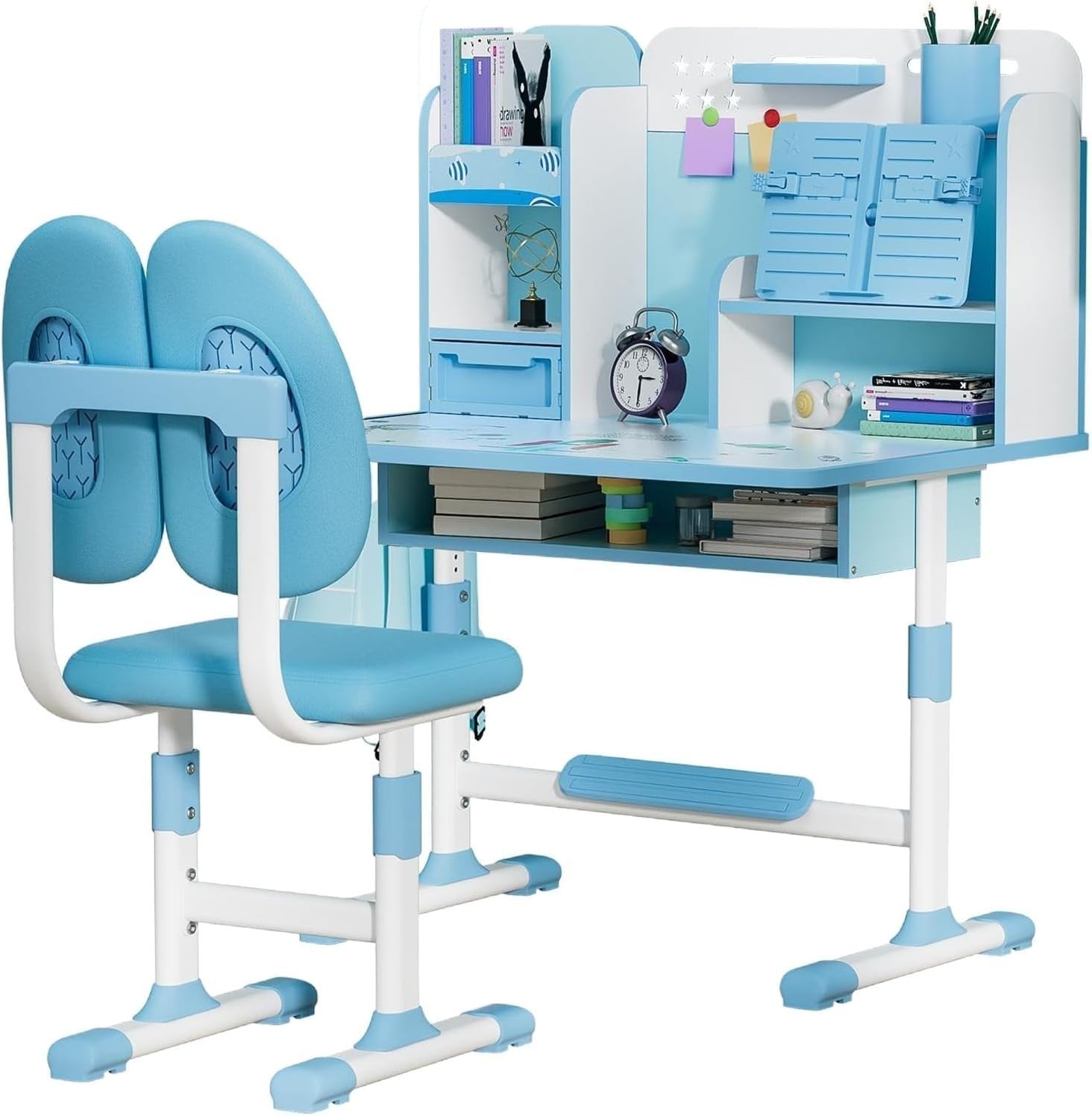 Adjustable Kids Desk & Chair Set w/ Storage, Ergonomic Back Support