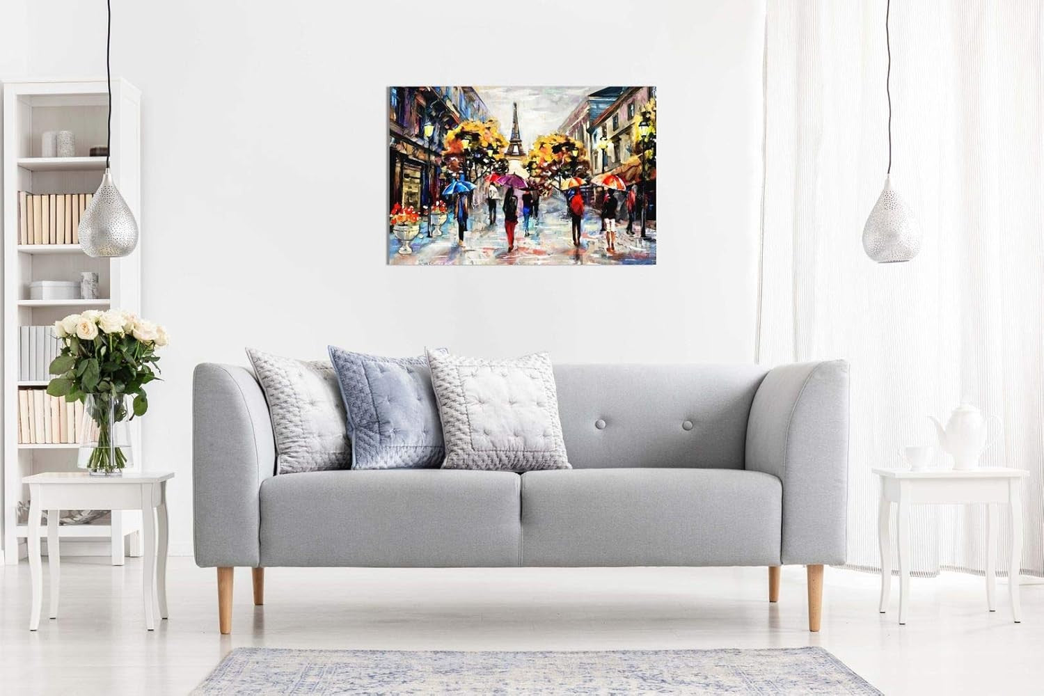 Large Paris Canvas Wall Art Colourful Oil Painting 91x61cm