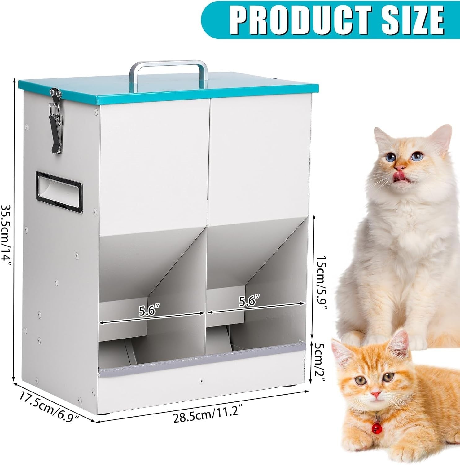 10L Automatic Pet Feeder Dual Bowl Metal Dry Food Dispenser for Cats