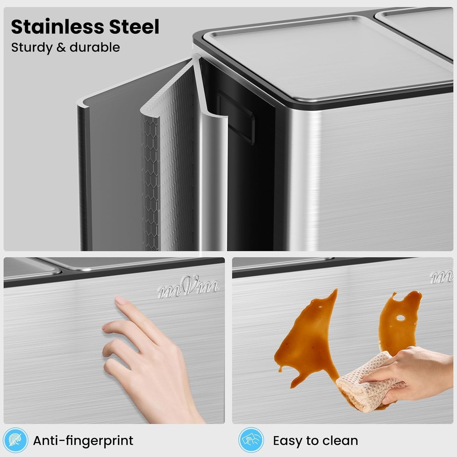 60L Dual Kitchen Recycling Bin 2x30L Stainless Steel Pedal