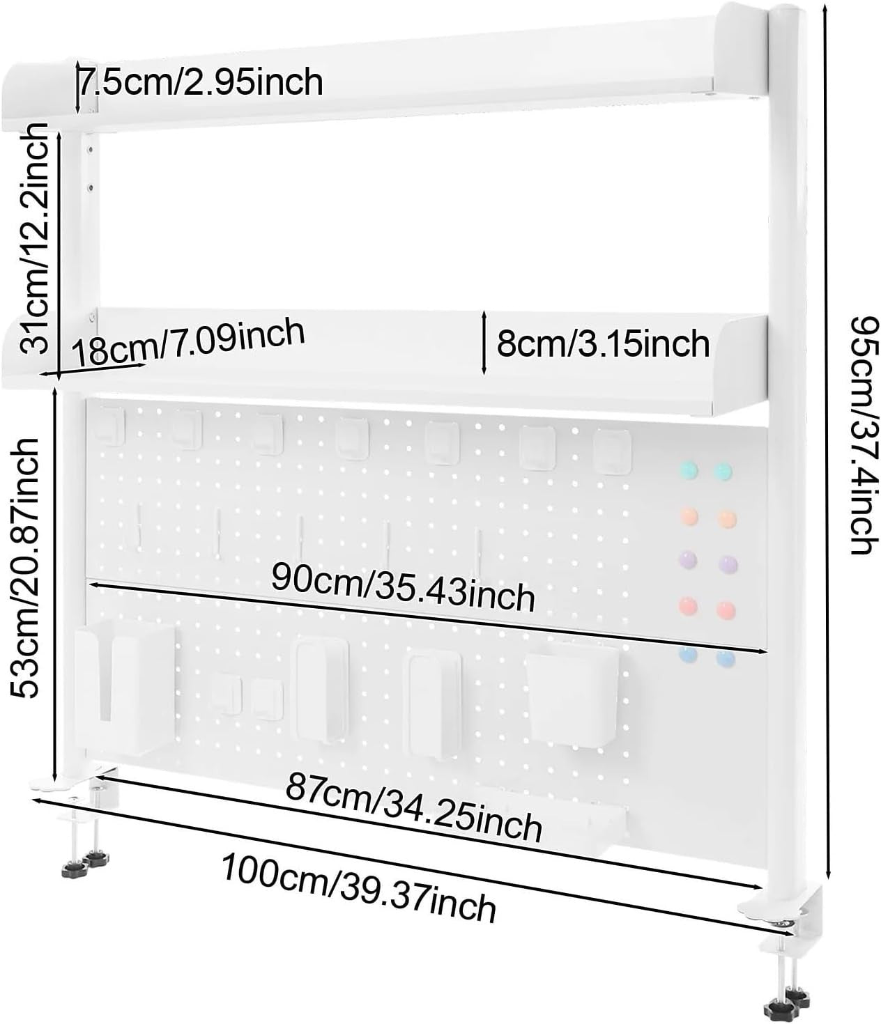 Clamp-On Desk Shelf 2-Tier Pegboard Organizer Space-Saving Clip-On Bookshelf