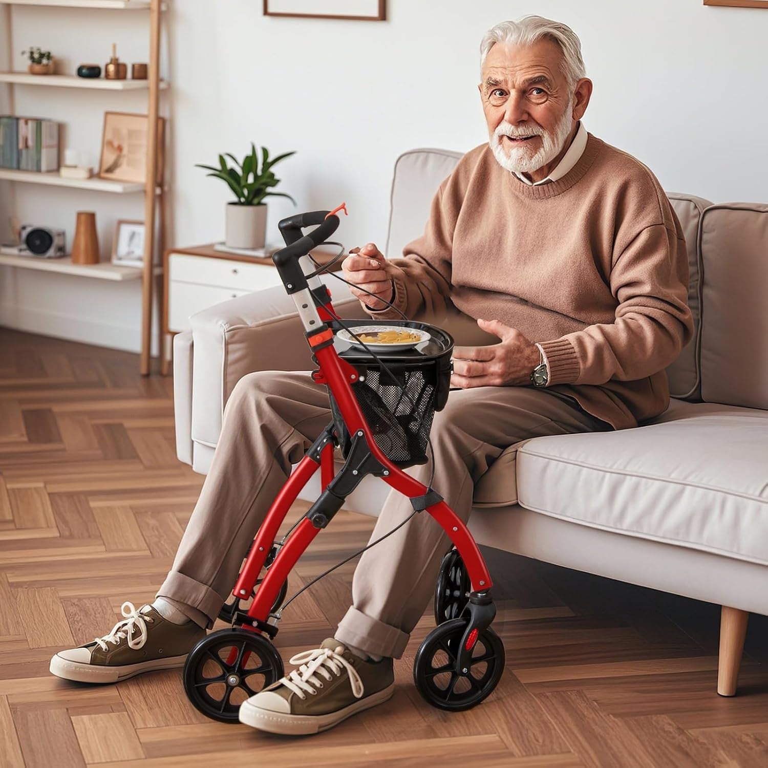 Lightweight 4 Wheel Rollator Walker Folding Mobility Aid Basket & Brakes
