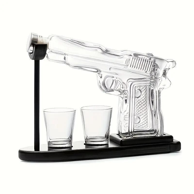 Gun Whiskey Decanter Set with Glasses & Stand – Unique Bar Gift Set