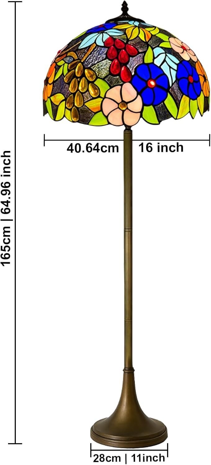 Tiffany Style Floor Lamp Handcrafted Stained Glass 16in Antique Decor Light