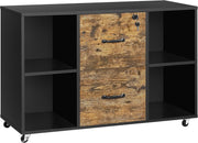 Rustic Black Rolling File Cabinet 100x40x65.5cm 2 Drawer Printer