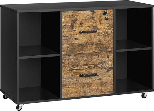 Rustic Black Rolling File Cabinet 100x40x65.5cm 2 Drawer Printer
