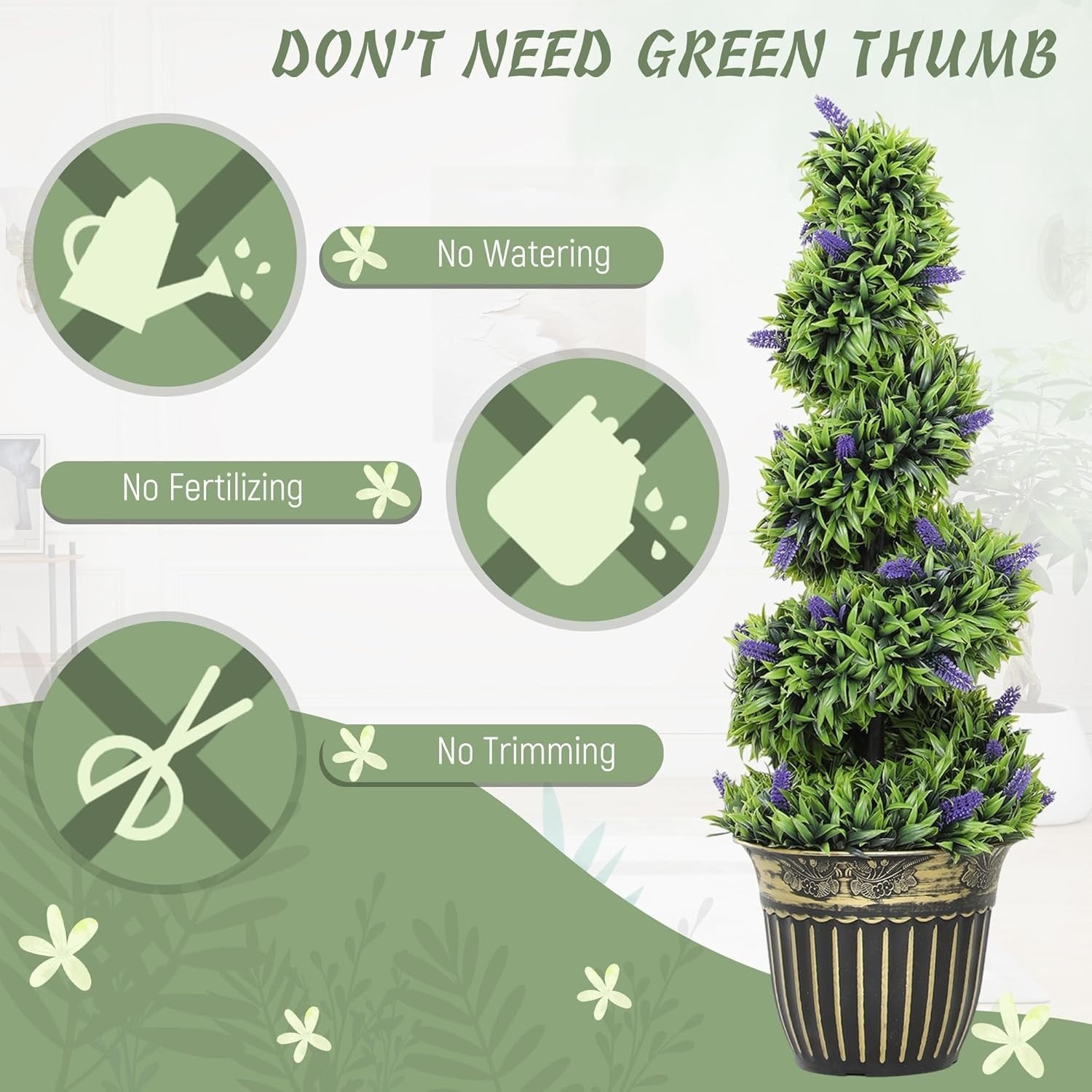 Set of 2 90cm Spiral Boxwood Topiary Trees with Lavender Faux Plants Home Decor