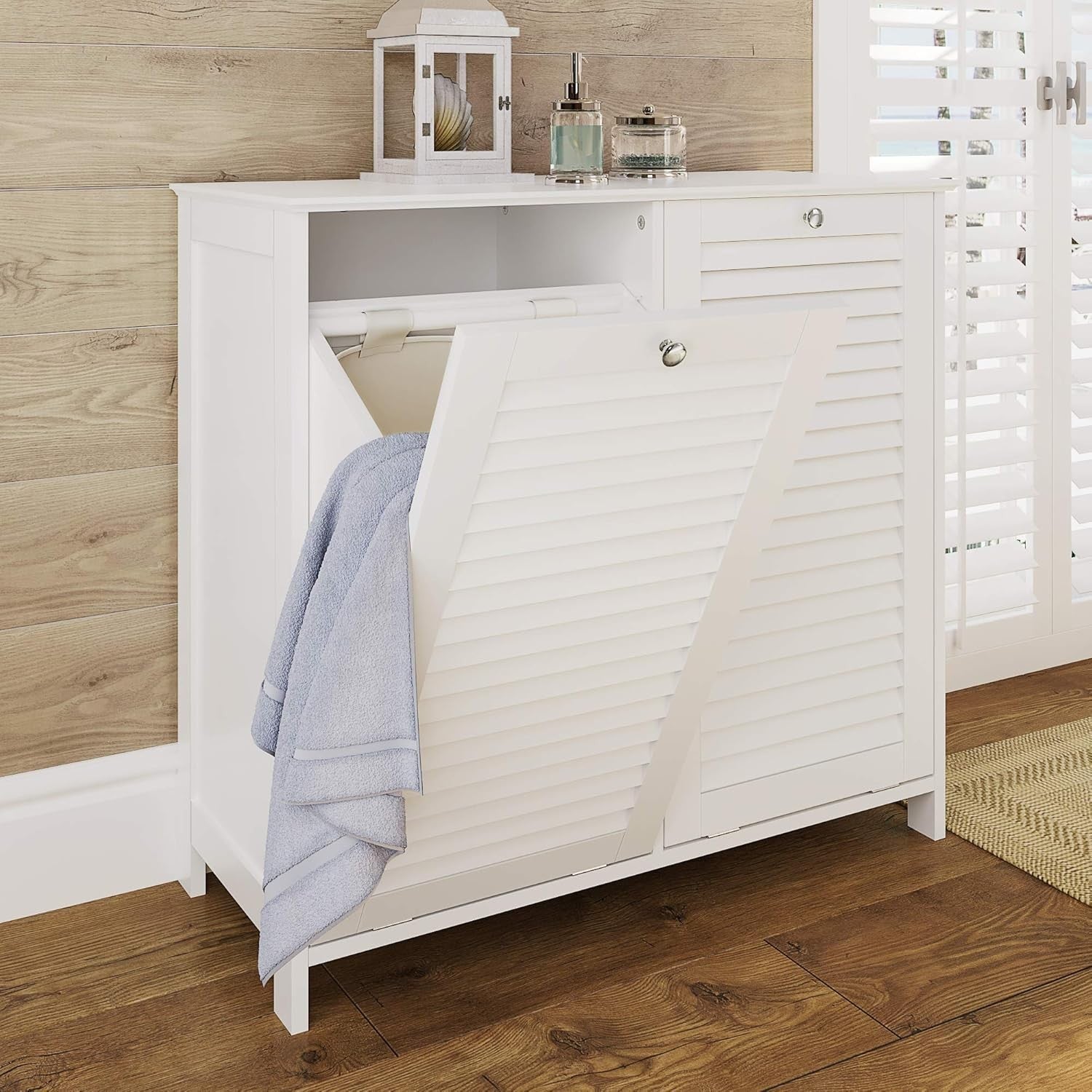 Double Tilt Out Laundry Hamper Cabinet Storage Unit with Removable Bags