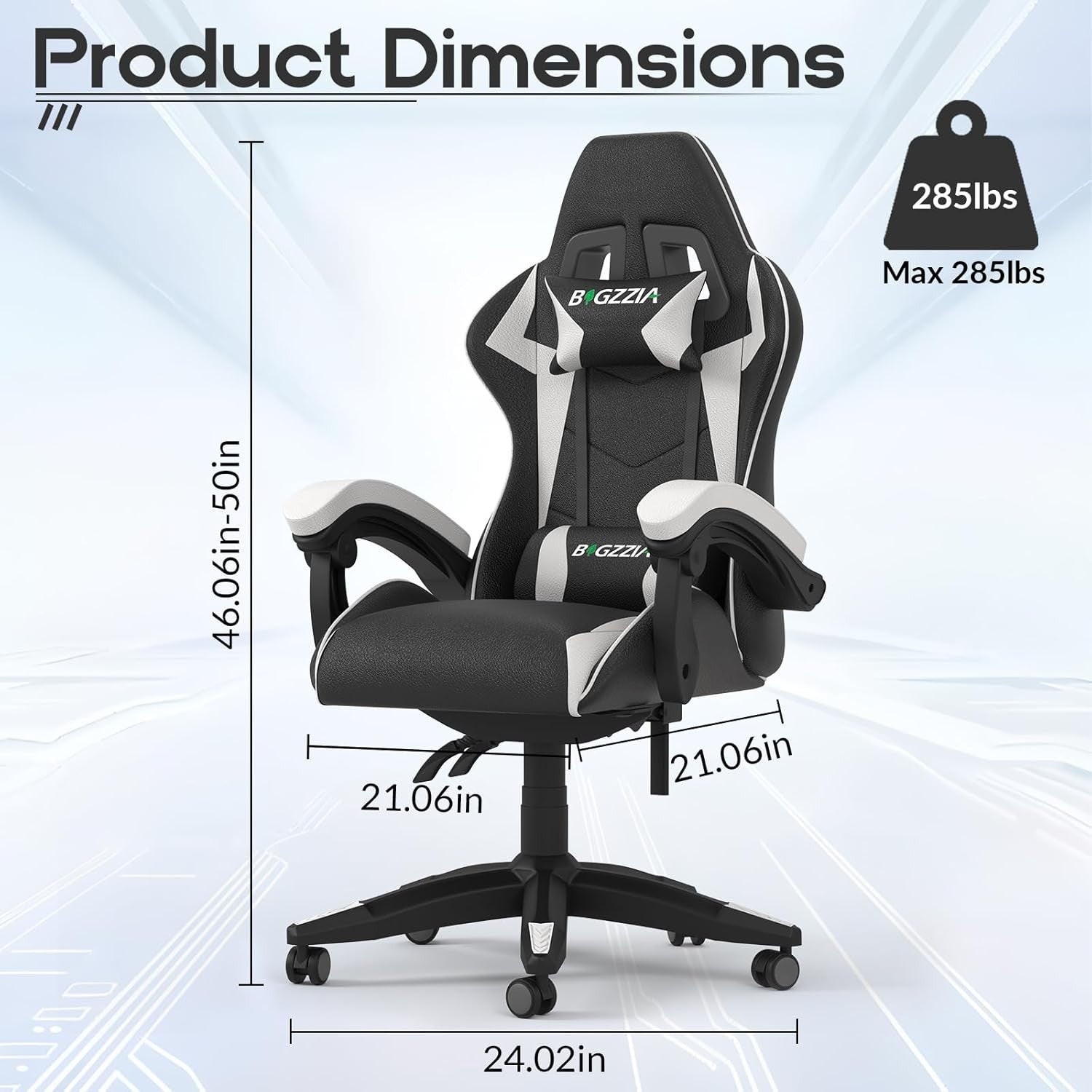 Ergonomic Gaming Chair White Reclining Office Chair w/ Lumbar