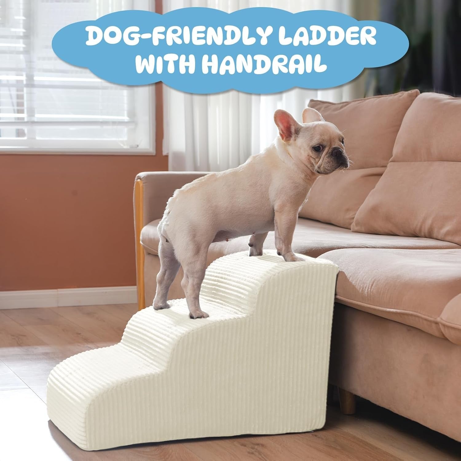 2-Step Dog Stairs Ramp High-Density Foam Pet Steps H:11.8" Beige