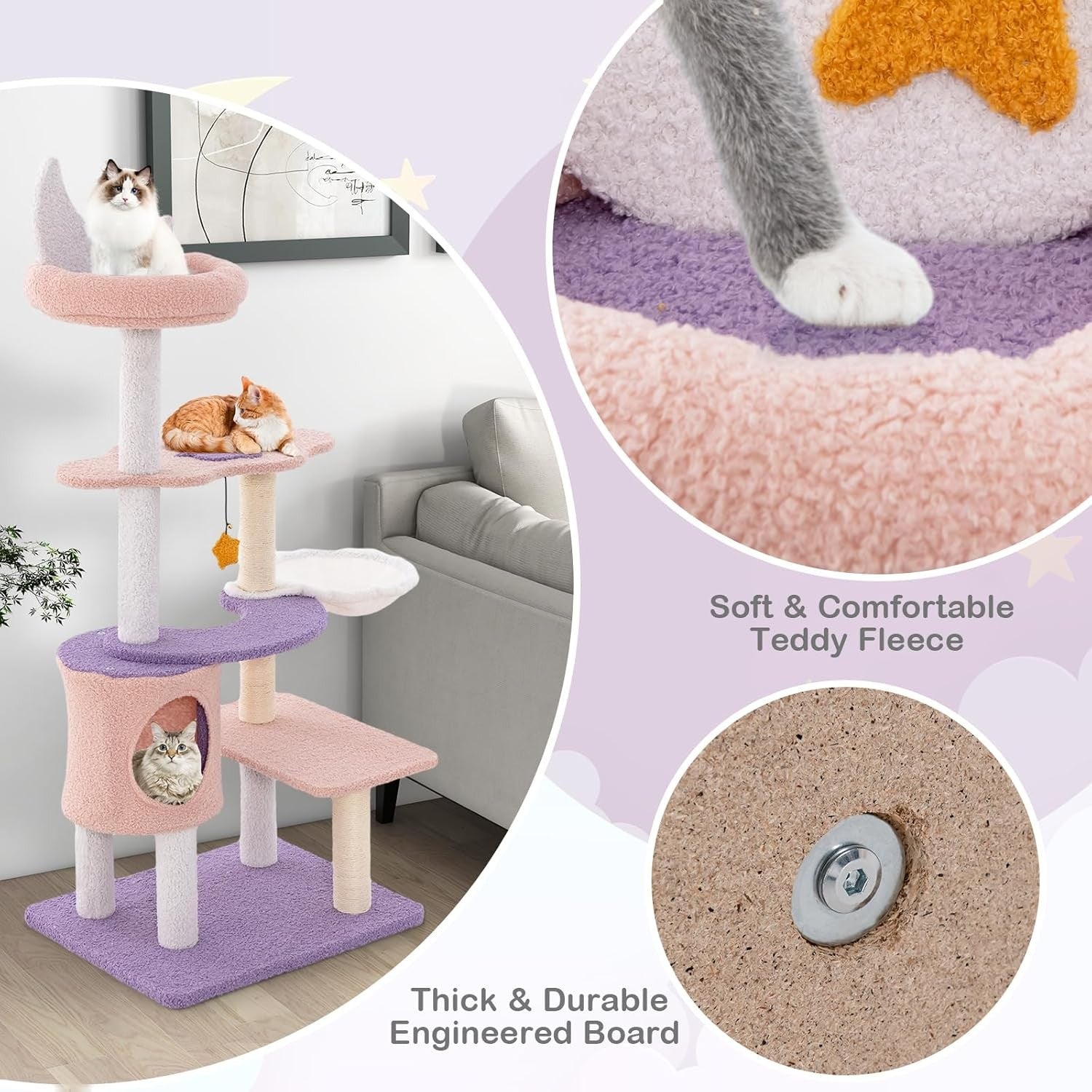 Cat Tree 140cm Multi Level Climbing Tower Condo Hammock Sisal Indoor Cats