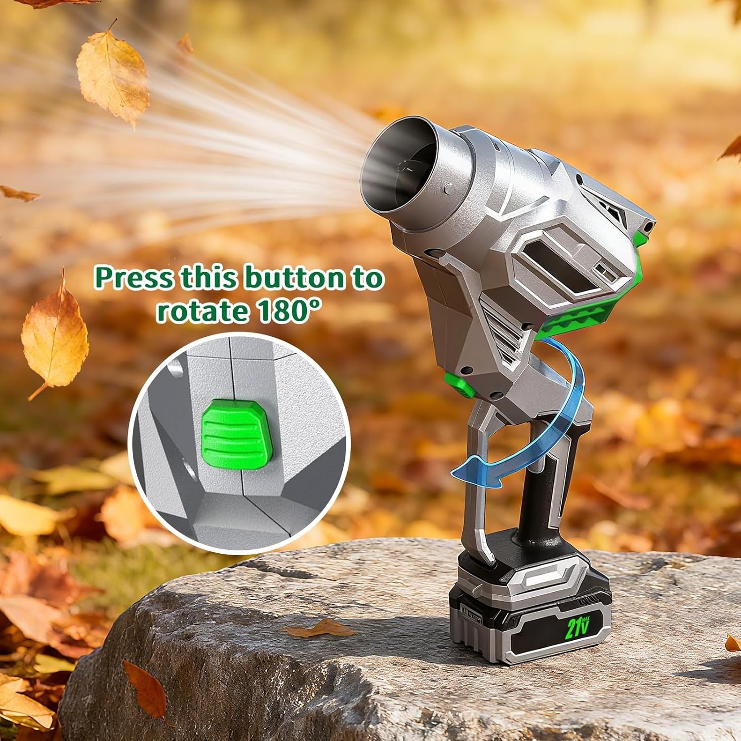 Cordless Leaf Blower 21V Turbo Boost 3 Speed 180° Rotatable Handle