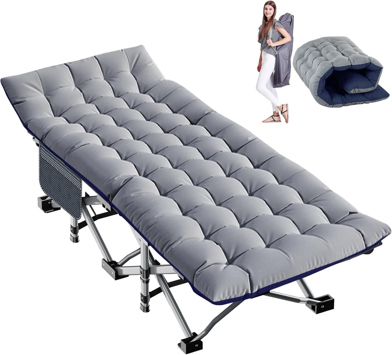 Folding Camp Bed with Mattress 200KG Support Portable Cot Travel Guest