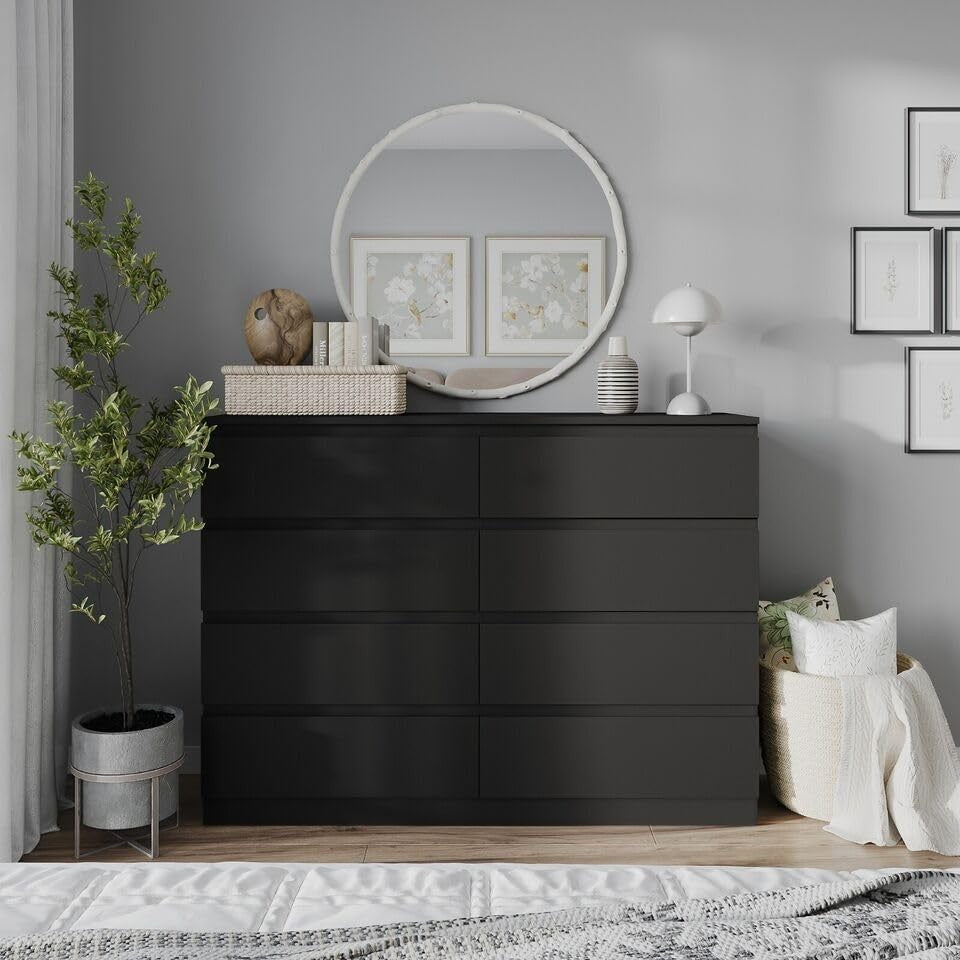 Modern Black Chest of 8 Drawers Storage Unit for Bedroom or Office Use