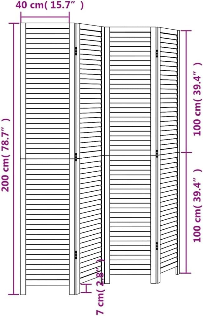 4 Panel Black Wooden Room Divider 145x200cm Folding Privacy Screen