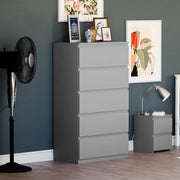 Grey 5 Drawer Chest Modern Storage Unit Tall Slim Bedroom Cabinet