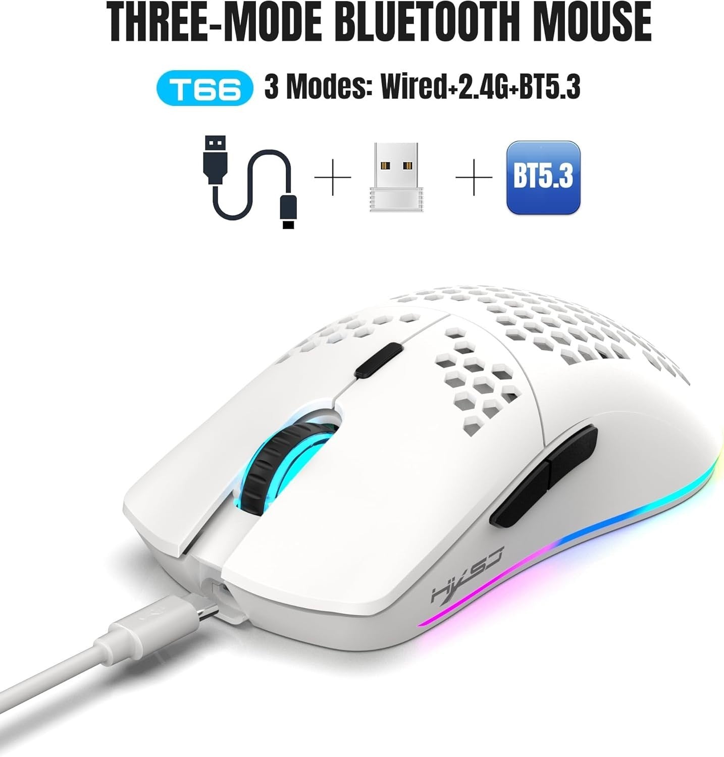 Wireless RGB Gaming Mouse 3600 DPI Honeycomb Lightweight