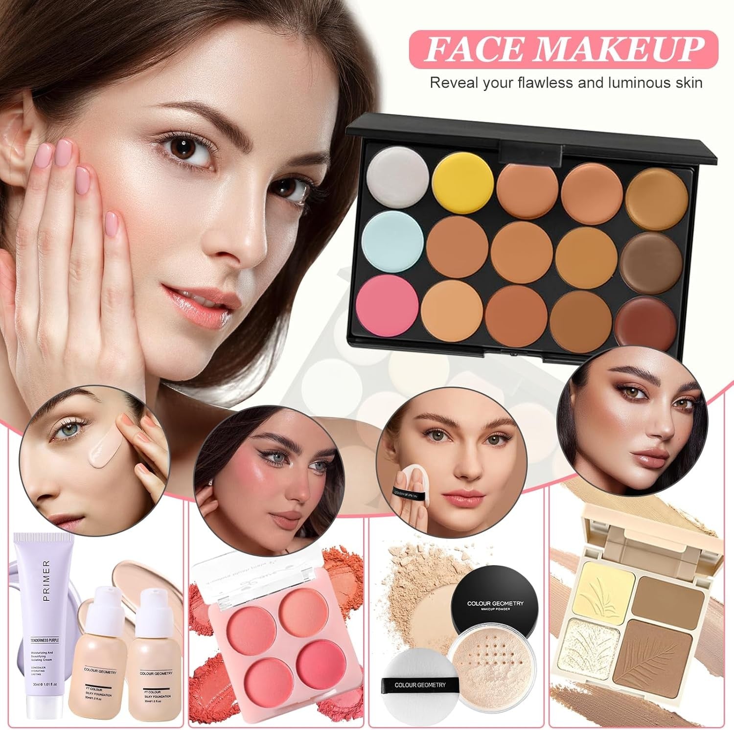 All-in-One Makeup Kit – Foundation, Eyeshadow, Lip Gloss & Brushes