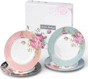 Vintage Floral Cake Plates Set of 4 Dessert Tea Plates 7.5in Gift Box