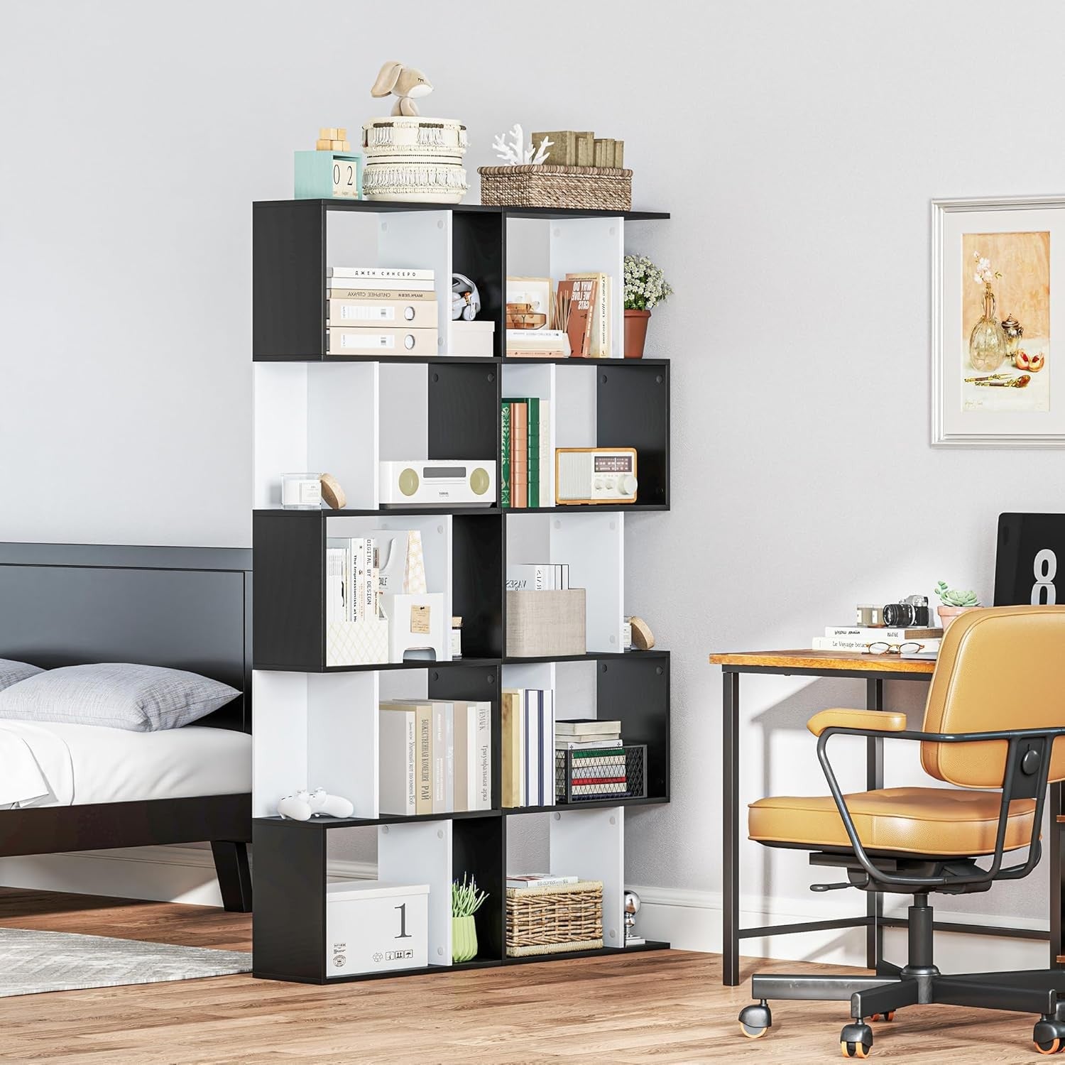 Modern 5-Tier S-Shape Display Bookcase – Freestanding Storage Shelf Black