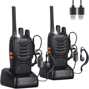 Rechargeable Walkie Talkies Long Range 16CH w Earpieces LED Light 2 Pack