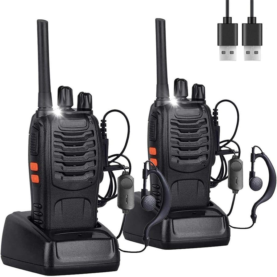 Rechargeable Walkie Talkies Long Range 16CH w Earpieces LED Light 2 Pack