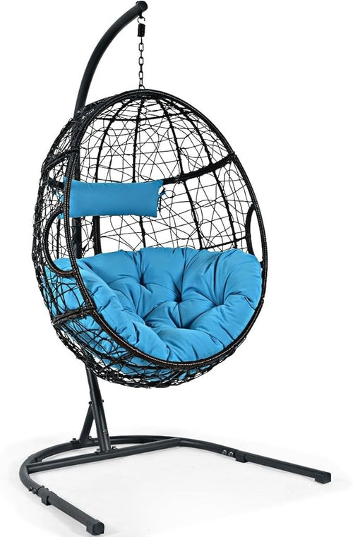 Hanging Egg Chair with Stand – Rattan Wicker, Cushions, Indoor Outdoor Use