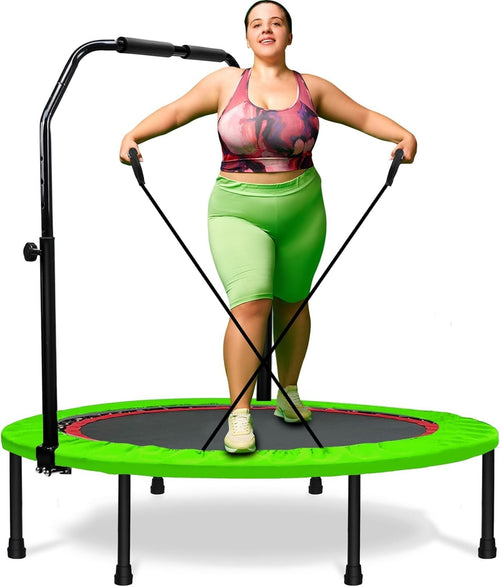 46in Foldable Fitness Rebounder Trampoline Adjustable Bar 450lb