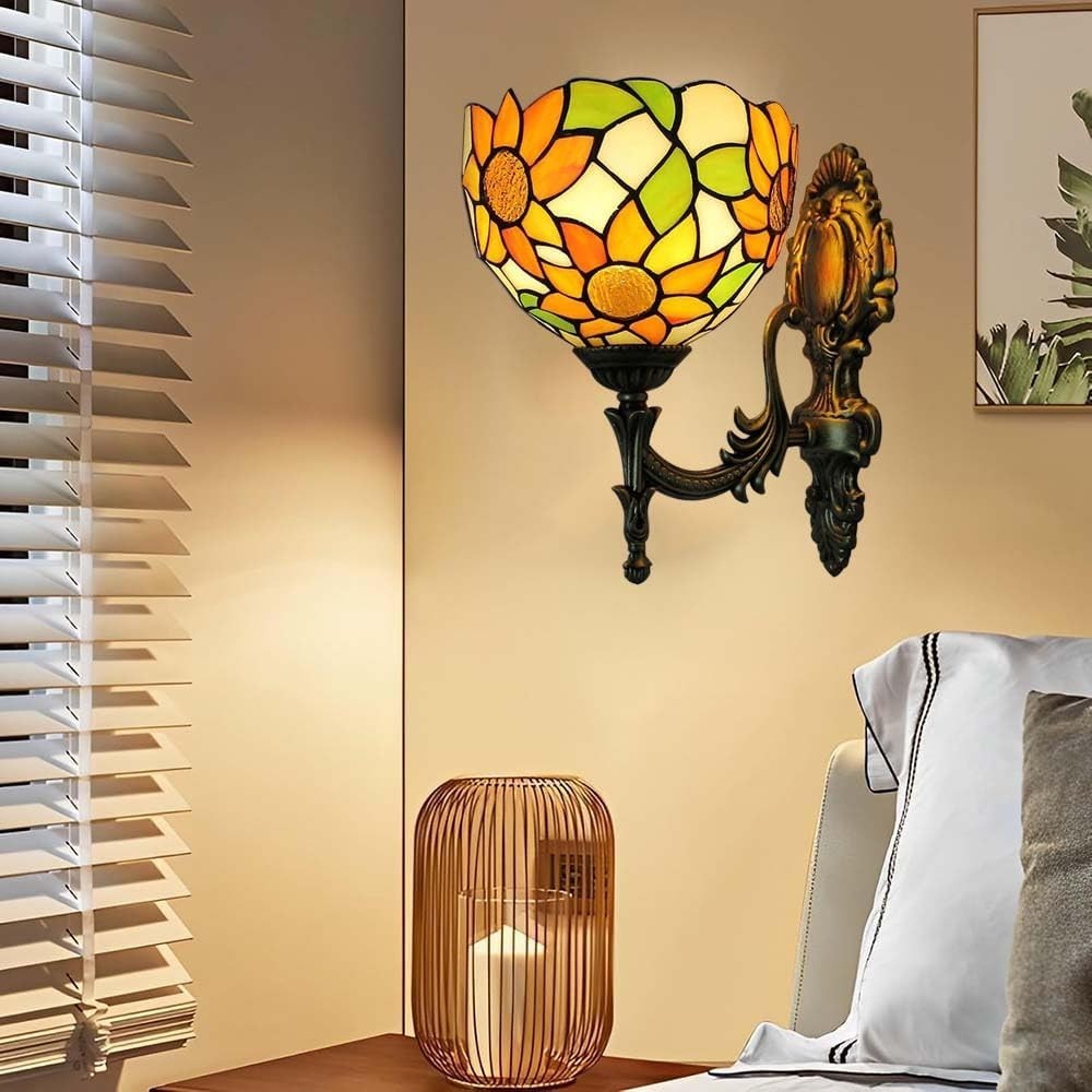 Stained Glass Wall Light Vintage Indoor Lamp for Bedroom Hallway 28cm