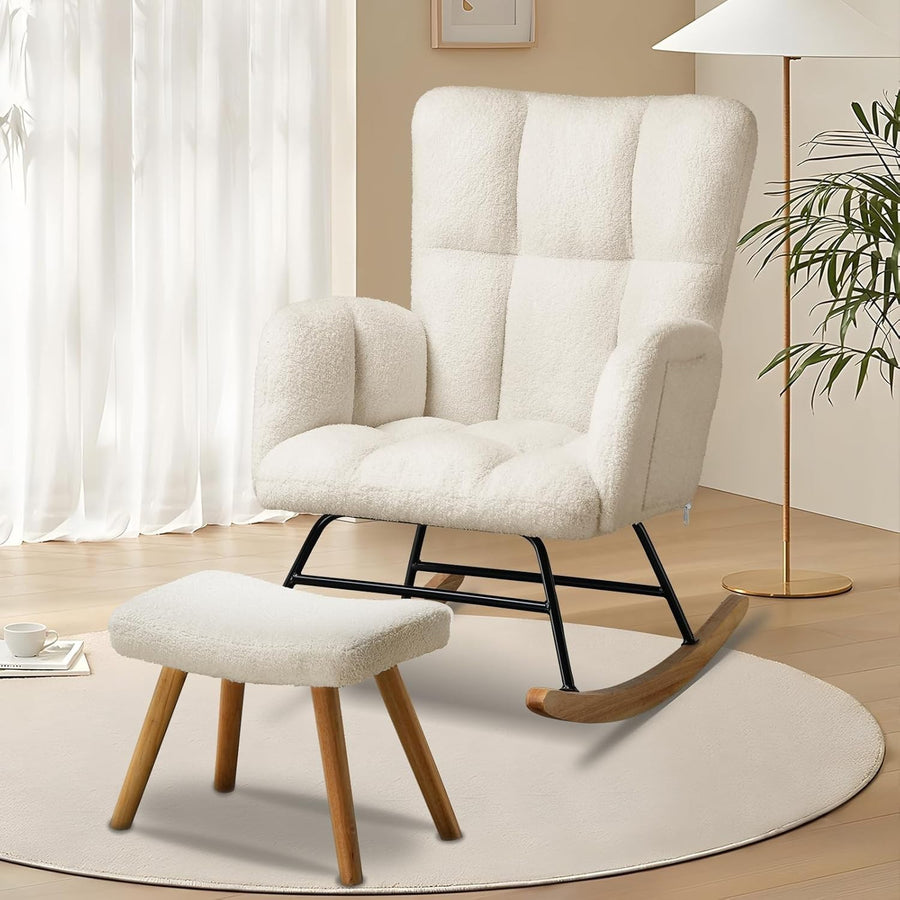 Teddy Rocking Chair with Footstool High Back Comfy Armchair Lounge