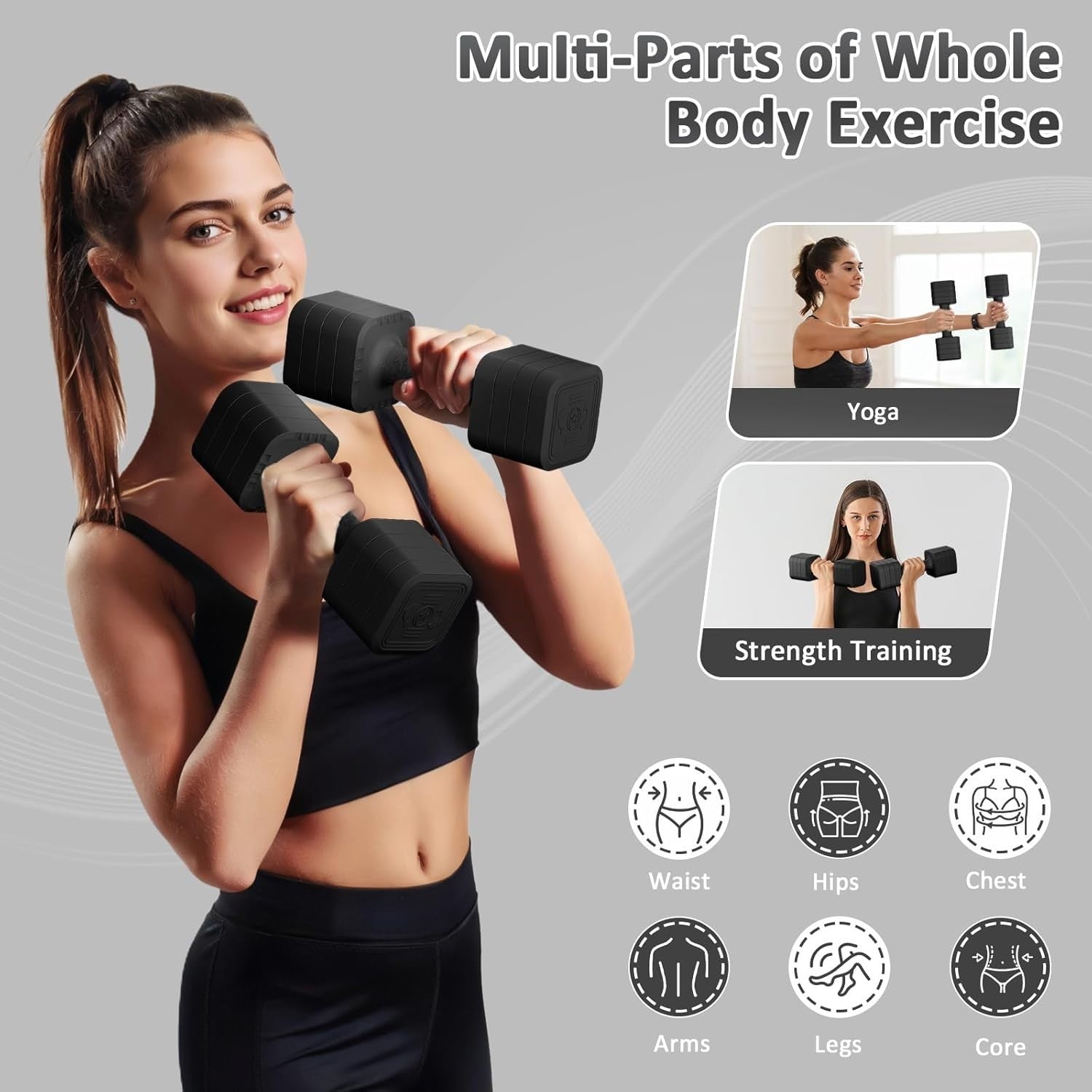 2.5kg Adjustable Dumbbells Pair 4-in-1 Non Slip Hand Weights Band