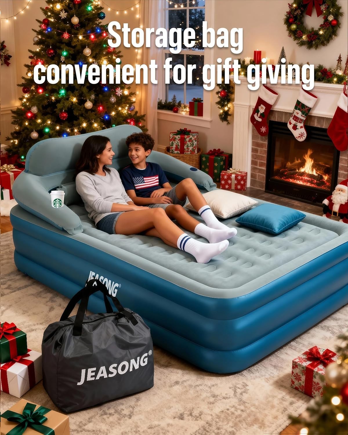 Queen Air Mattress Inflatable 19" Elevated Bed Built-in Pump & Headboard