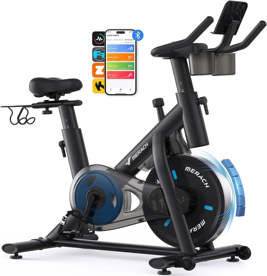 Quiet Magnetic Exercise Bike w/ LED Display, App Training, Cast Iron Flywheel