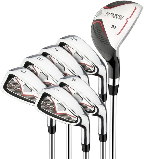 Mens Right Hand Golf Iron Set with 24° Hybrid Steel Shafts Forgiving