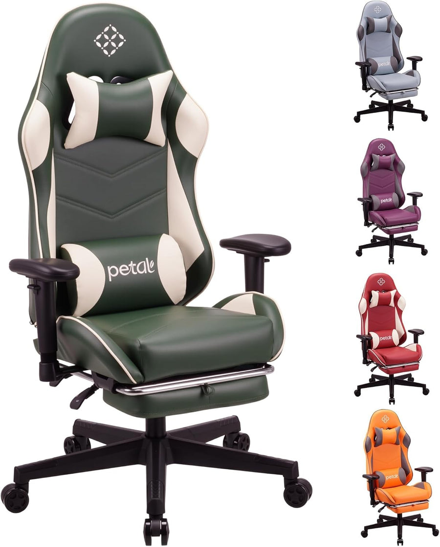 Ergonomic Gaming Chair Recliner w Footrest Lumbar Support PU