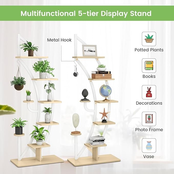 8 Tier Curved Metal Plant Stand Indoor Outdoor Half Moon Flower Shelf Rack