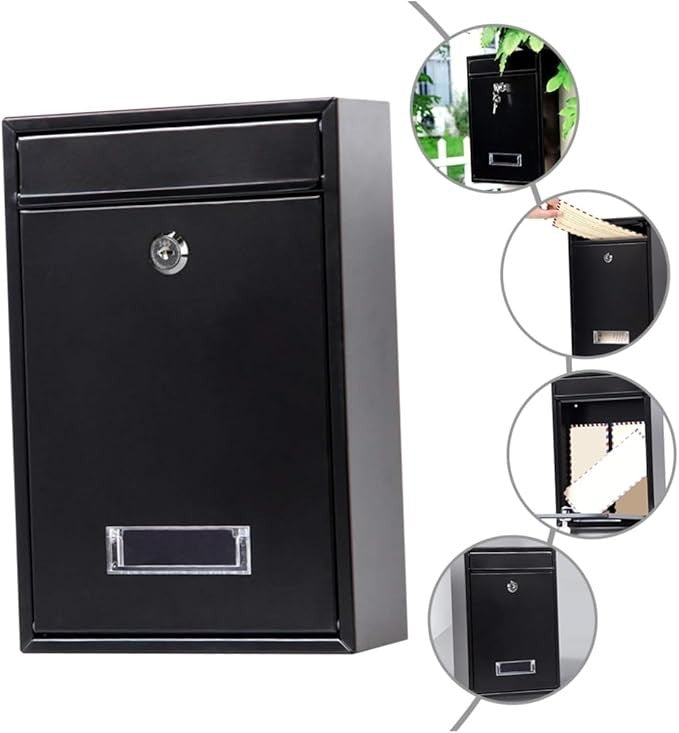 Wall Mounted Mailbox Black Iron Outdoor Post Box Modern Design 32x21cm