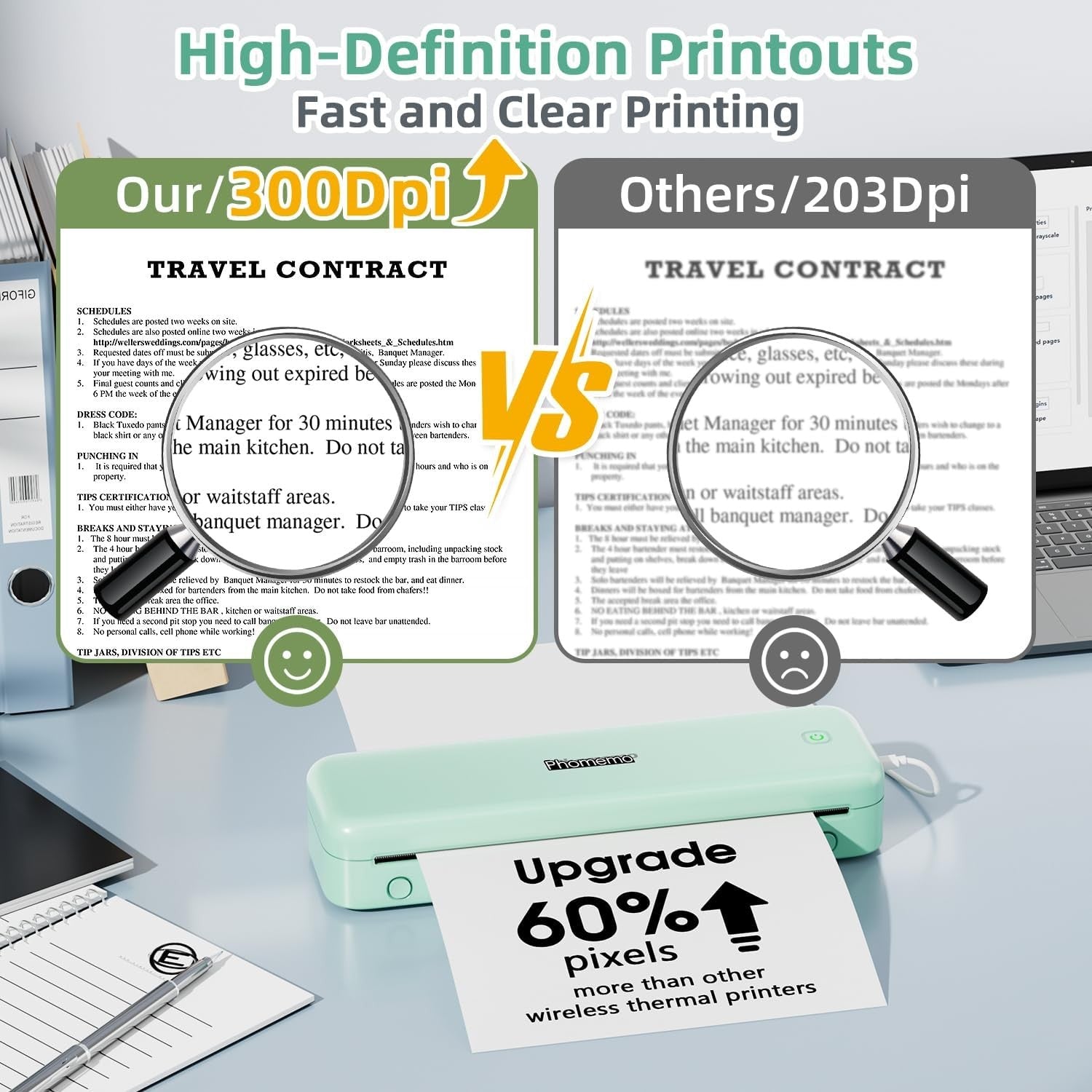 Portable A4 Thermal Printer 300DPI Bluetooth Inkless Mobile